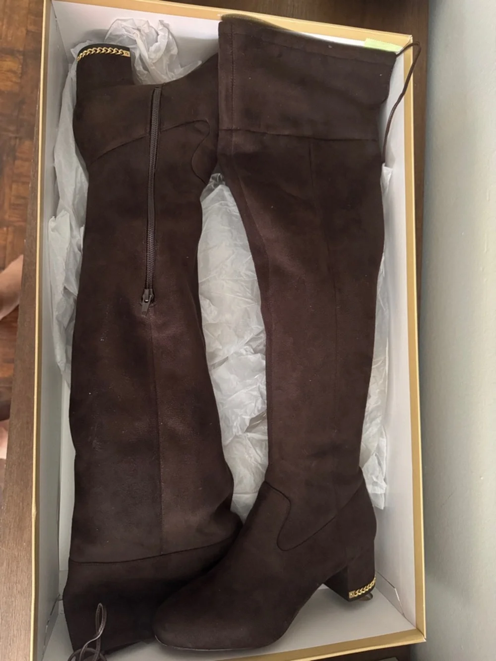 Michael Kors Brown Over-the-Knee Suede Boots with Gold Zip
